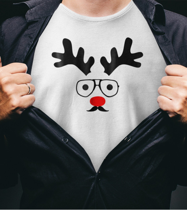 Dad Deer With Glasses And Red Nose Christmas New Year T-Shirt