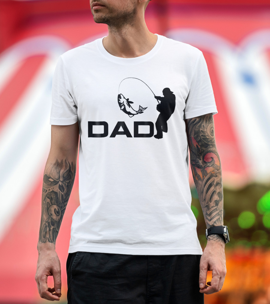 Dad Fishing Fisherman Silhouette Catching Fish 031 T-Shirt