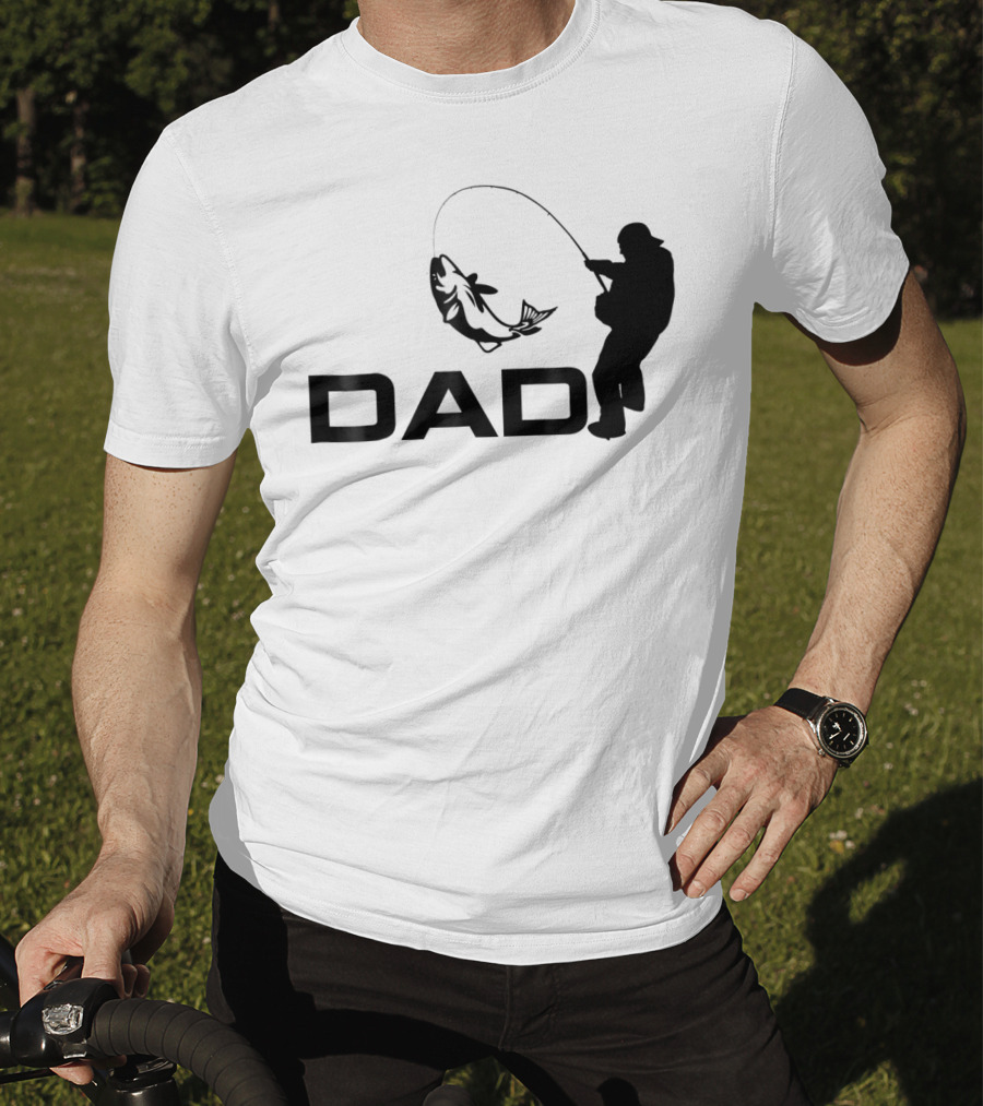 Dad Fishing Fisherman Silhouette Catching Fish 031 T-Shirt