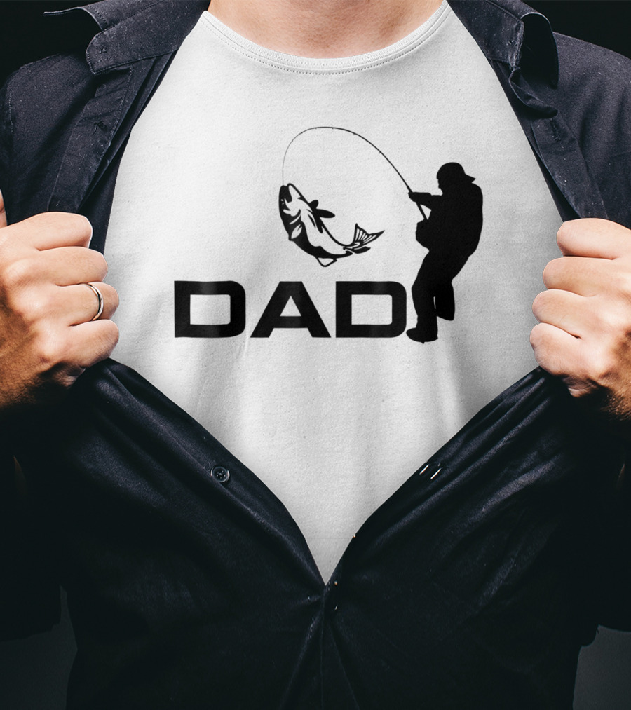 Dad Fishing Fisherman Silhouette Catching Fish 031 T-Shirt