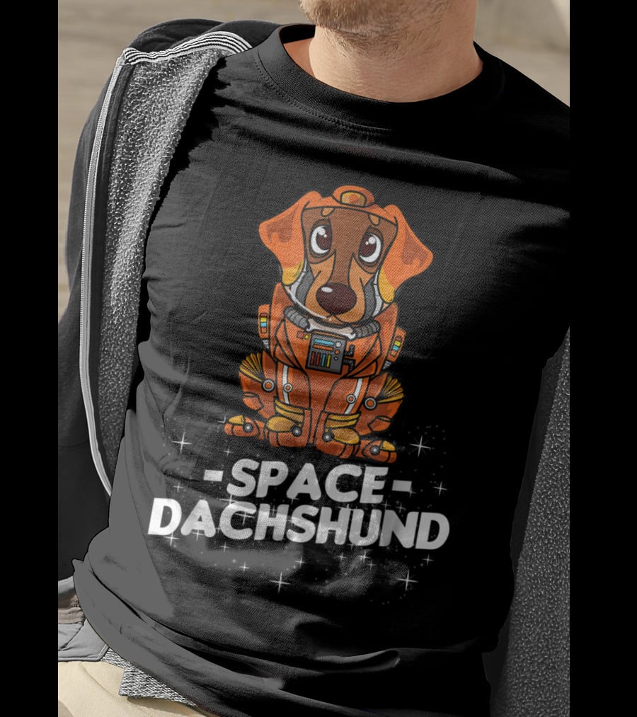 Space Dachshund In Orange Spacesuit With Stars T-Shirt