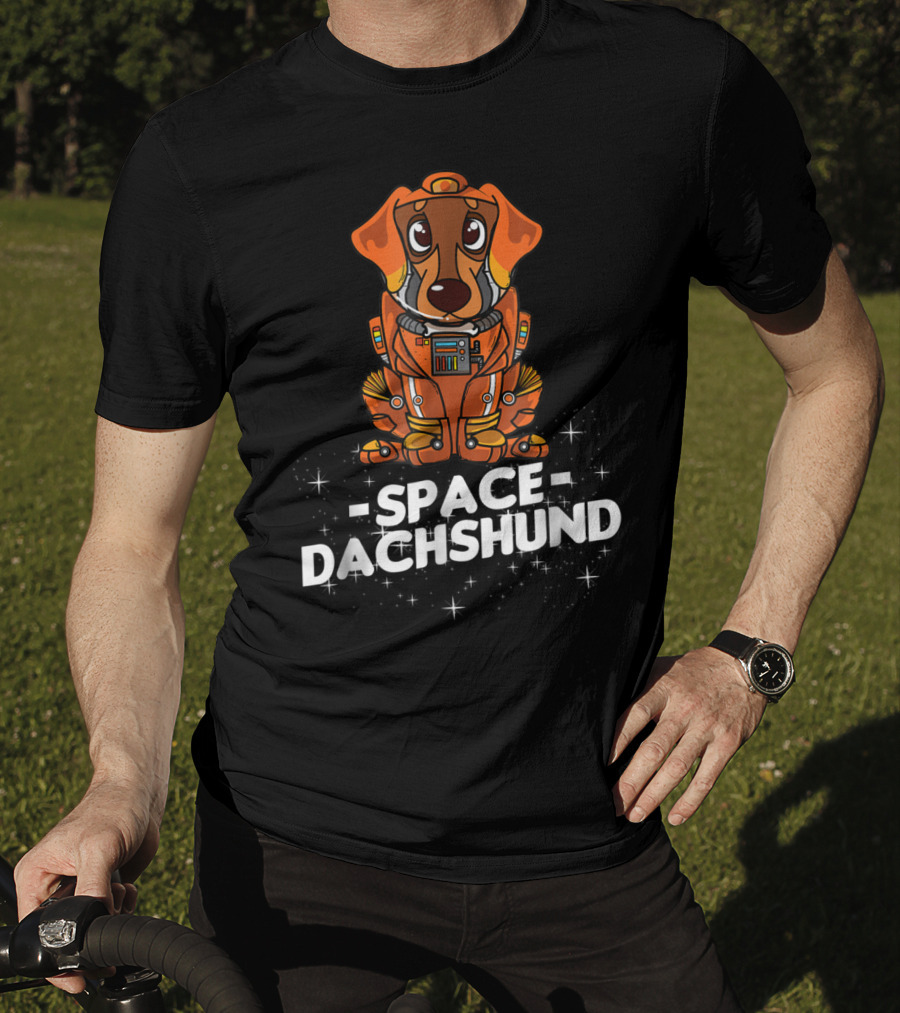 Space Dachshund In Orange Spacesuit With Stars T-Shirt