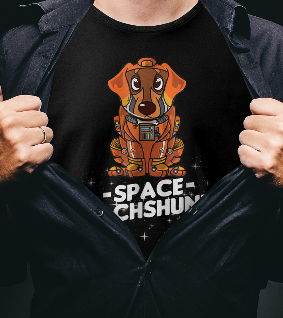 Space Dachshund In Orange Spacesuit With Stars T-Shirt