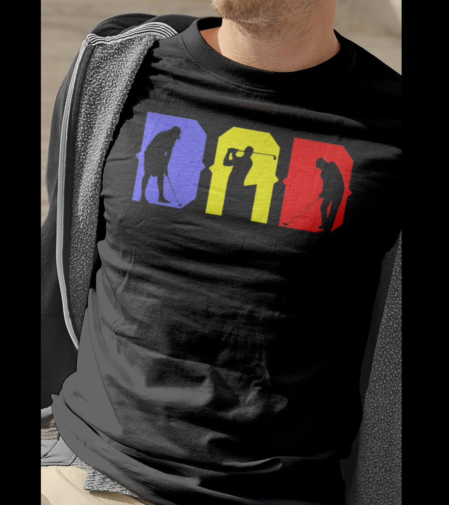 Dad Cool Golf Silhouette Blue Yellow Red T-Shirt