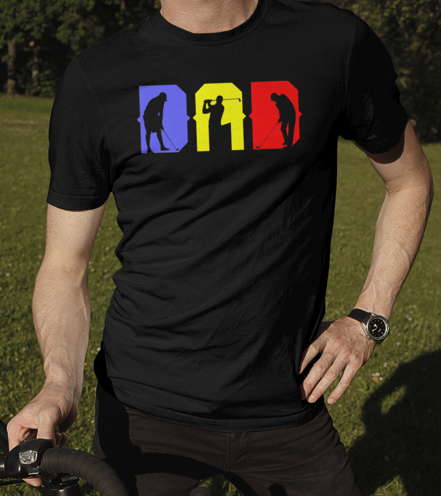 Dad Cool Golf Silhouette Blue Yellow Red T-Shirt