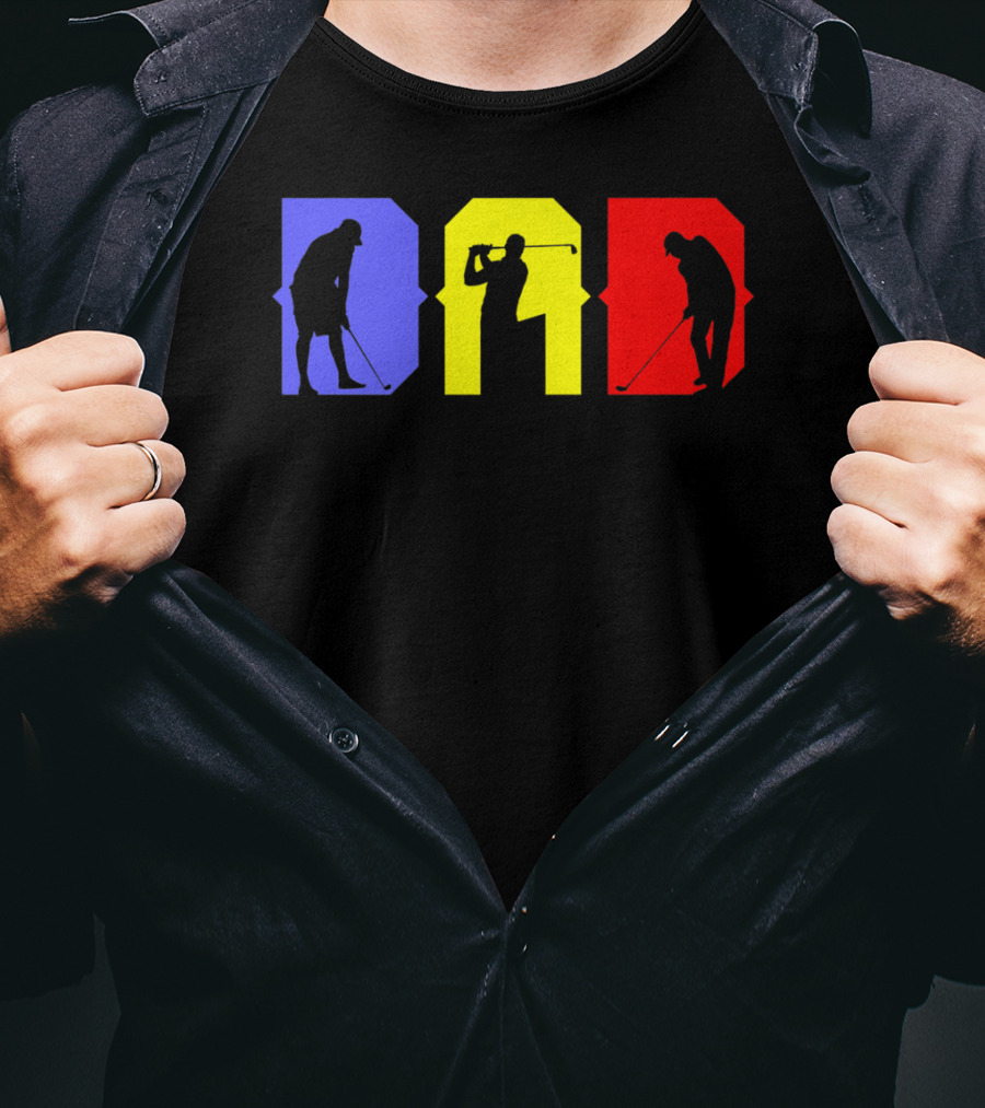 Dad Cool Golf Silhouette Blue Yellow Red T-Shirt