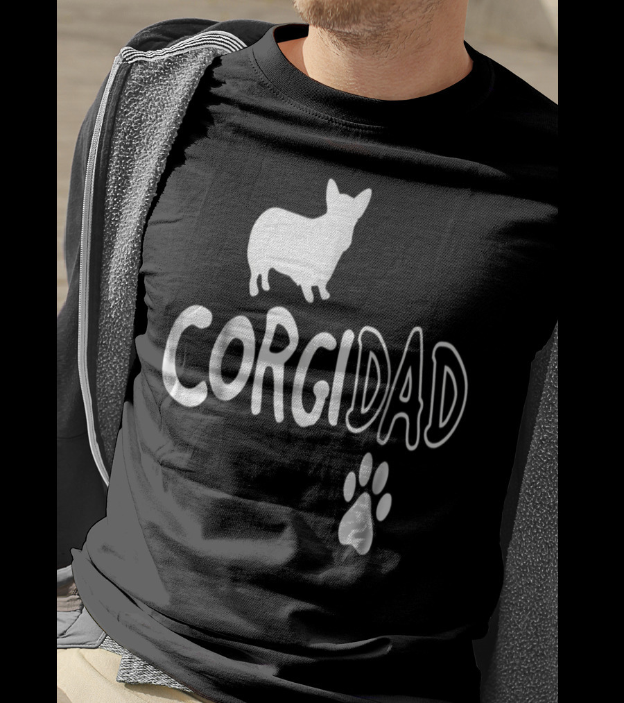 Corgi Dad Silhouette With Paw Prints T-Shirt