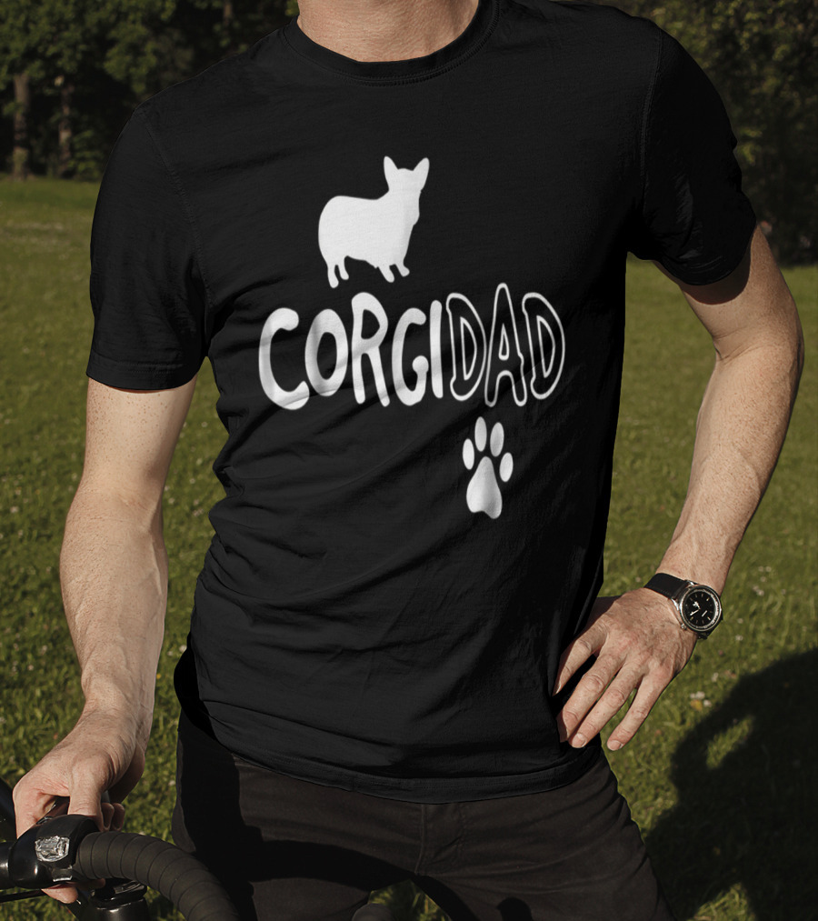 Corgi Dad Silhouette With Paw Prints T-Shirt