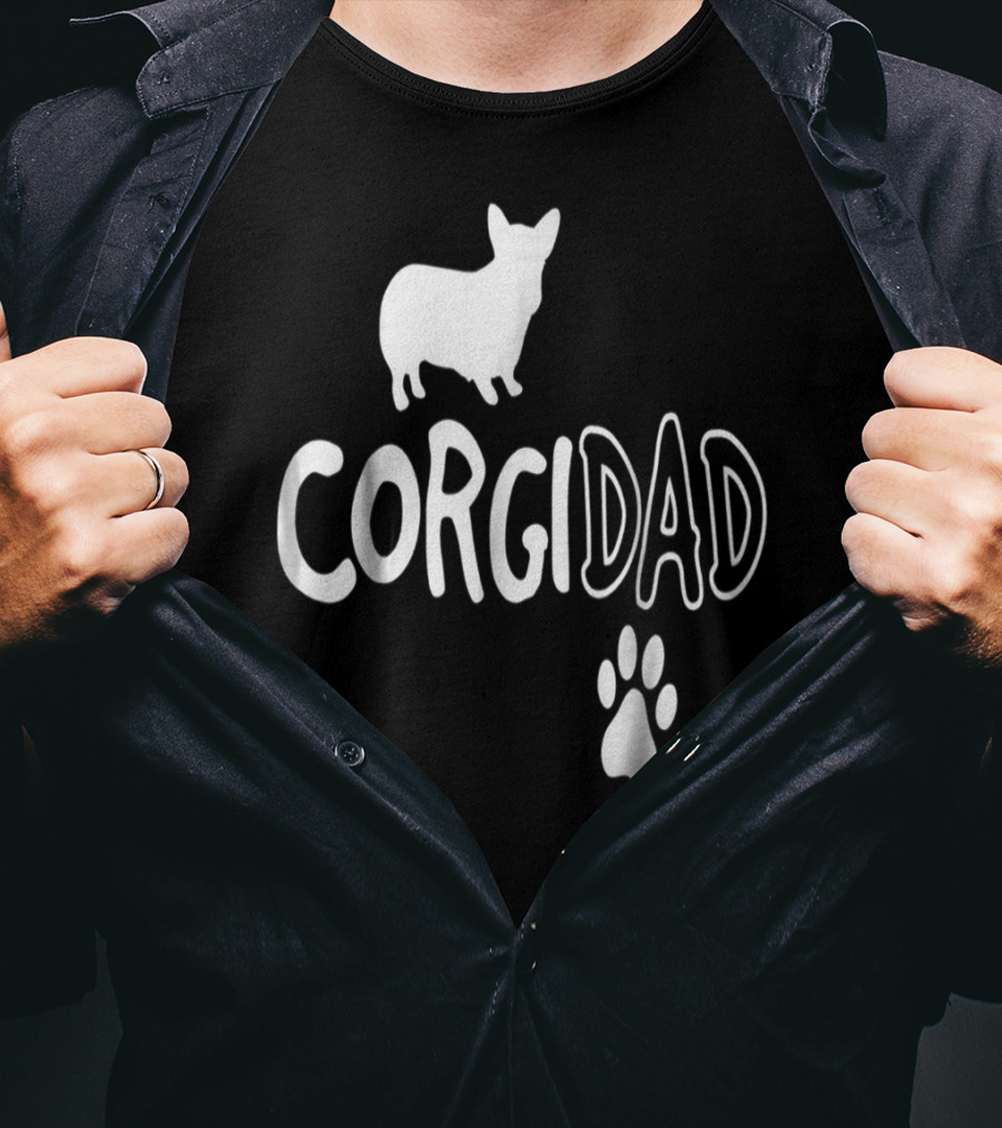 Corgi Dad Silhouette With Paw Prints T-Shirt
