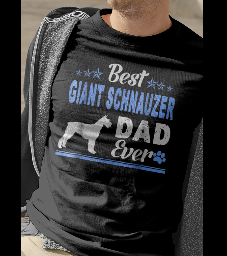 Best Giant Schnauzer Dad Ever Stars Blue Paw Prints T-Shirt