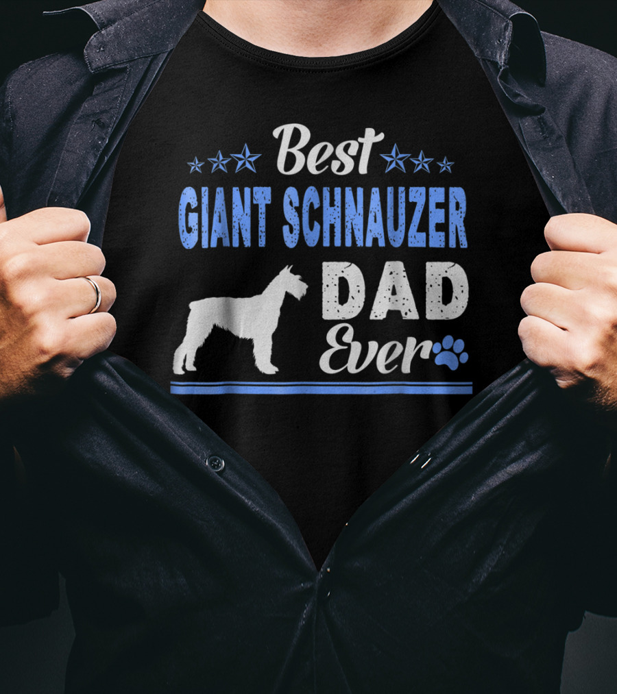 Best Giant Schnauzer Dad Ever Stars Blue Paw Prints T-Shirt