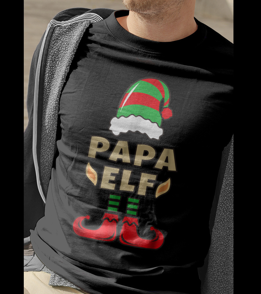 Papa Elf Christmas Elf Hat And Shoes T-Shirt