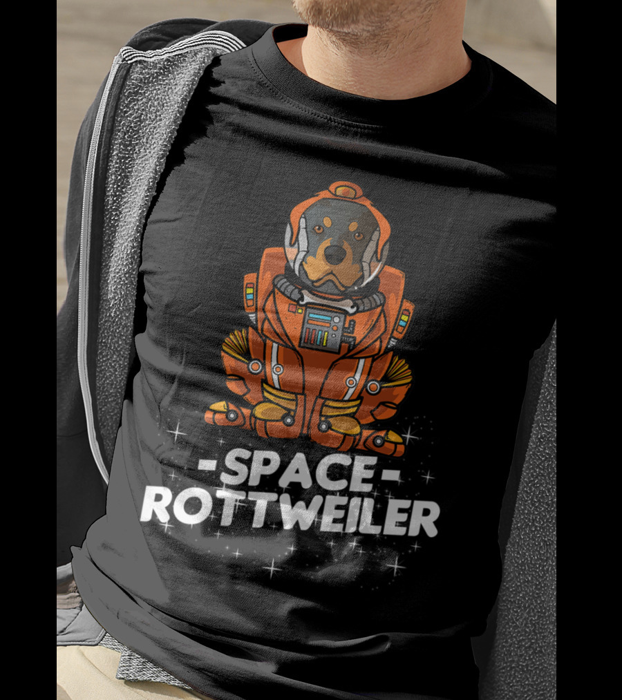 Space Rottweiler In Orange Space Suit With Stars T-Shirt