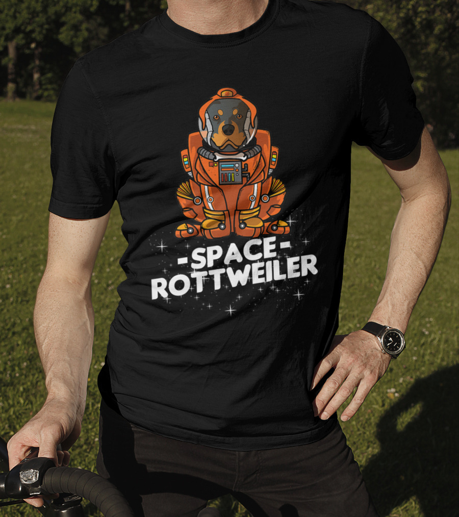 Space Rottweiler In Orange Space Suit With Stars T-Shirt