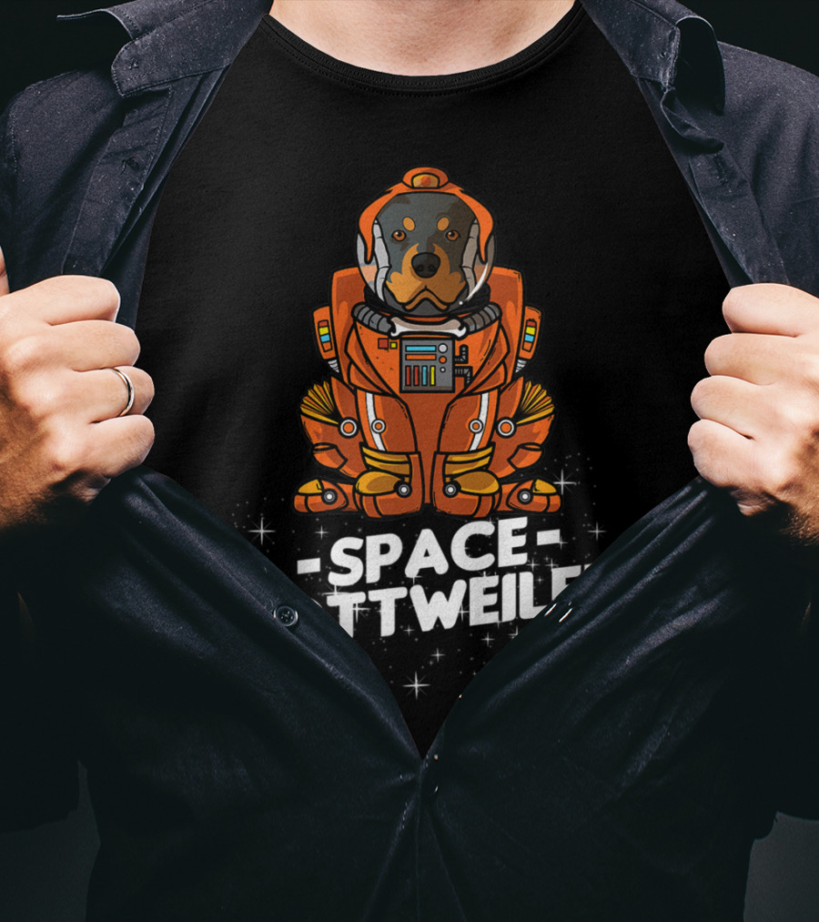 Space Rottweiler In Orange Space Suit With Stars T-Shirt