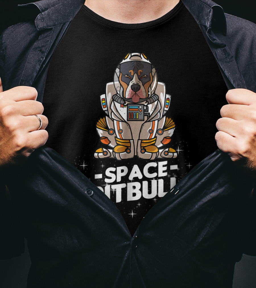 Christmas Space Pitbull In Astronaut Suit With Festive Graphics T-Shirt