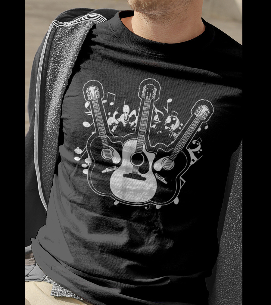 Acoustic Guitar Dad Rock Star Music Notes T-Shirt