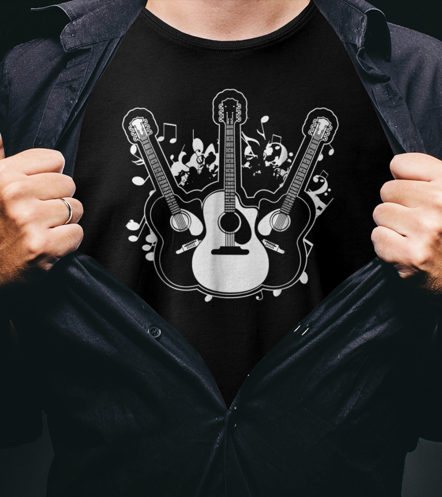 Acoustic Guitar Dad Rock Star Music Notes T-Shirt