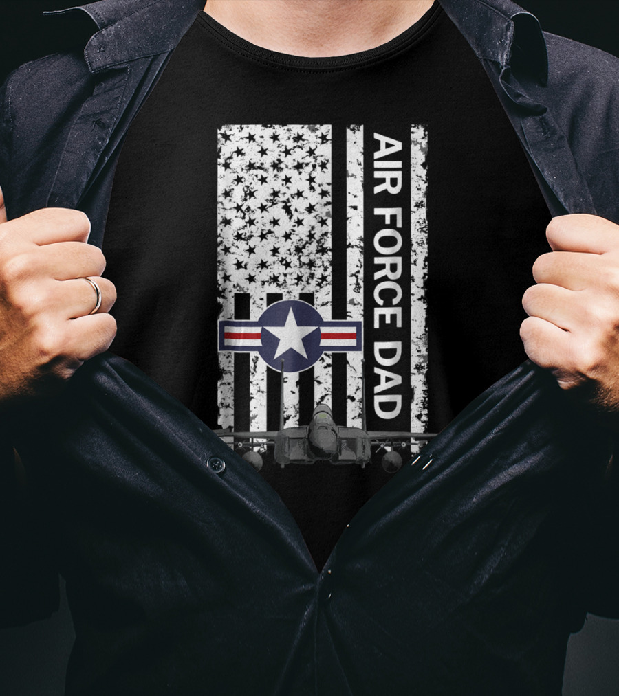 Air Force Dad Grunge Flag With F15 Jet And Star Emblem T-Shirt