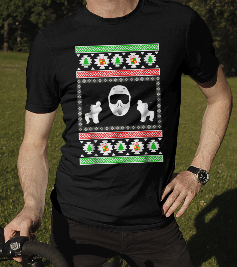 Airsoft Player Ugly Christmas Mask Trees Gifts Merry Holiday T-Shirt