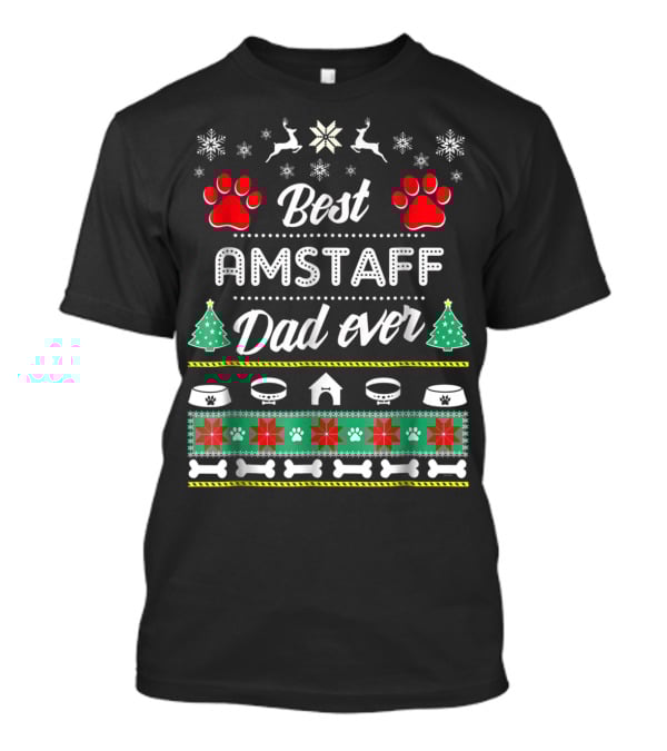 Best Amstaff Dad Ever Christmas Paw Print Snowflakes T-Shirt