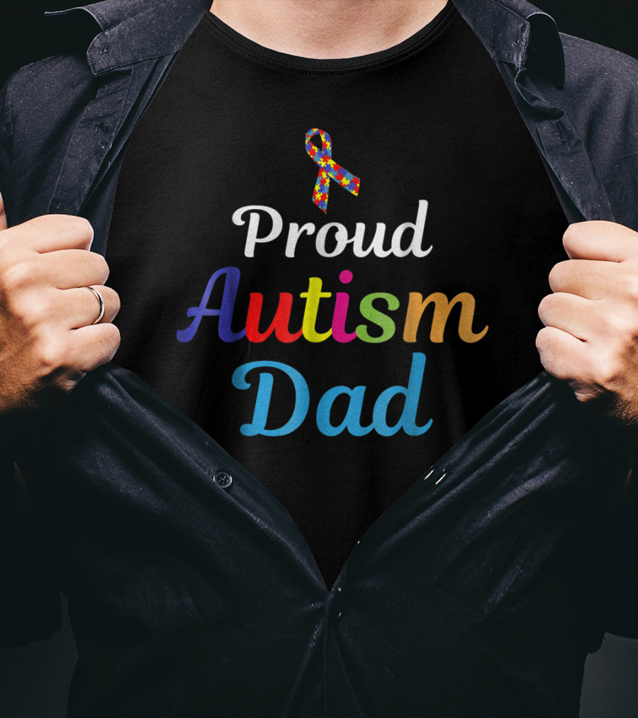 Proud Autism Dad Puzzle Ribbon Support Grandpa Papa T-Shirt