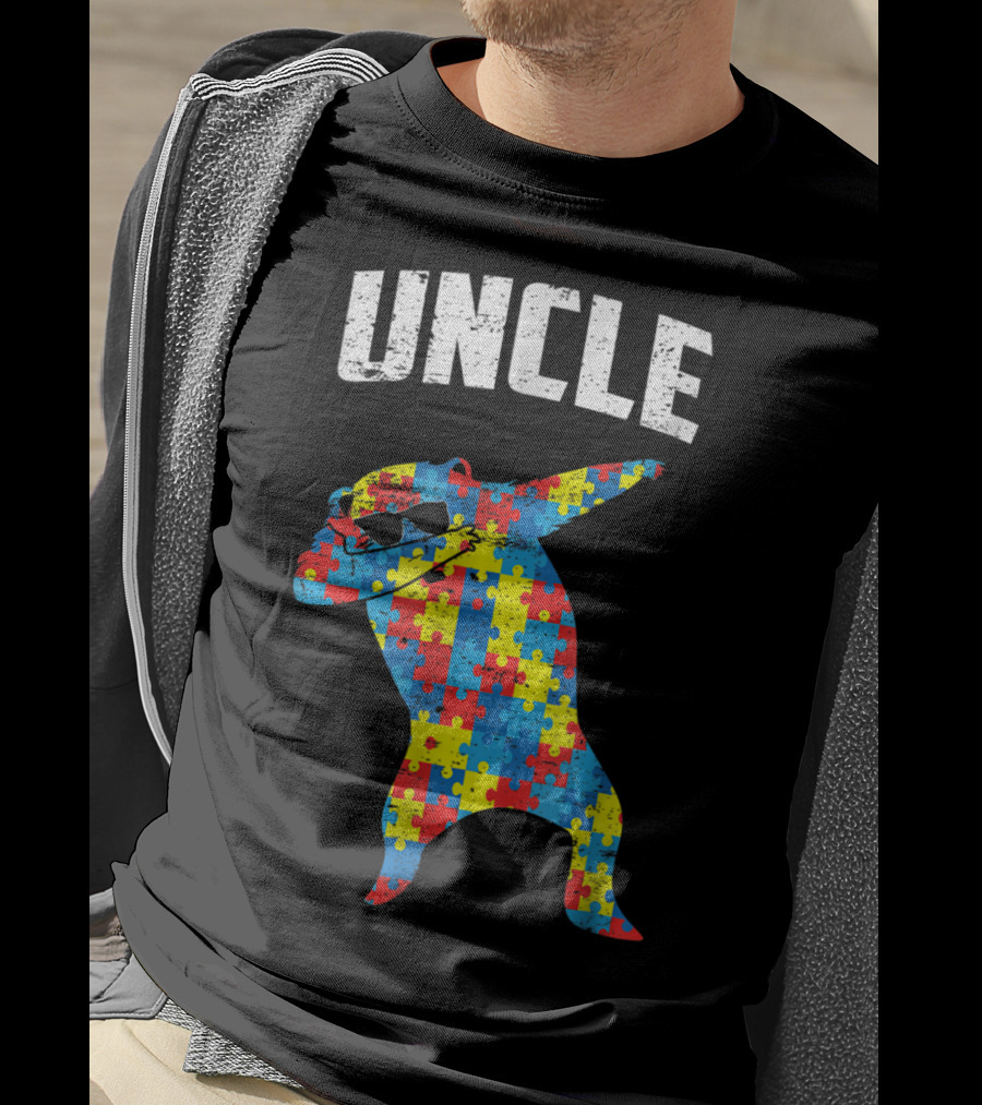 UNCLE Bear Dabbing Puzzle Glasses Autism Mom Dad T-Shirt