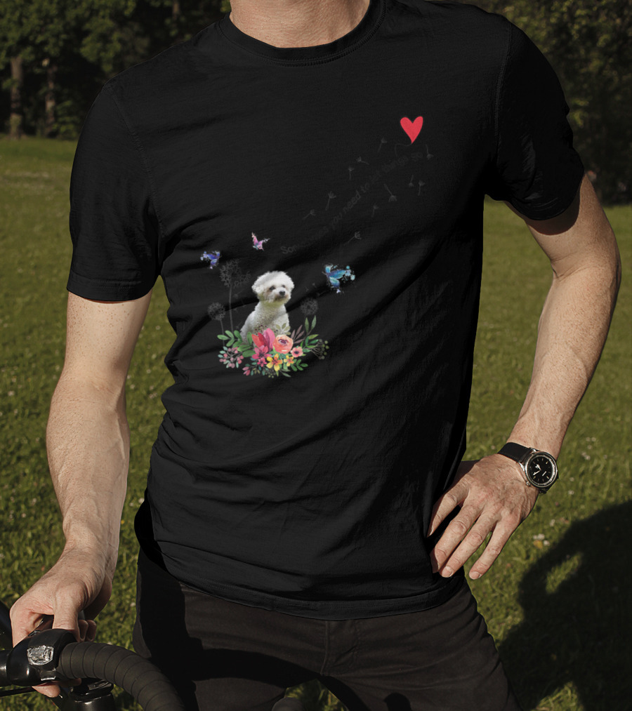 Bichon Frise Let Things Go Kids68 Butterfly Flowers Heart T-Shirt