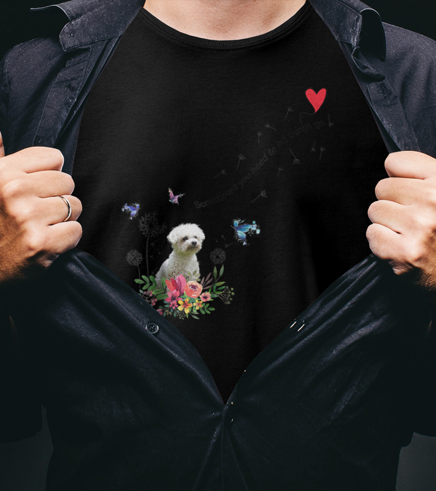 Bichon Frise Let Things Go Kids68 Butterfly Flowers Heart T-Shirt