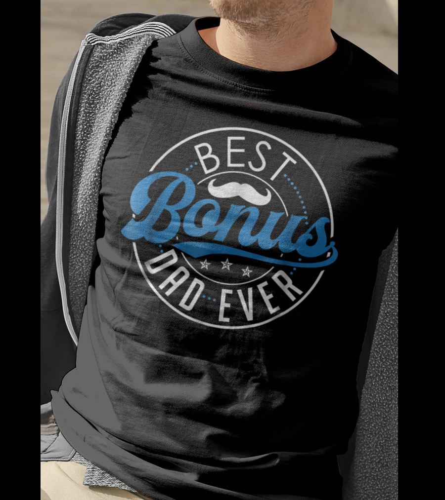 Best Bonus Dad Ever Funny Stepdad Stepfather Mustache Stars T-Shirt