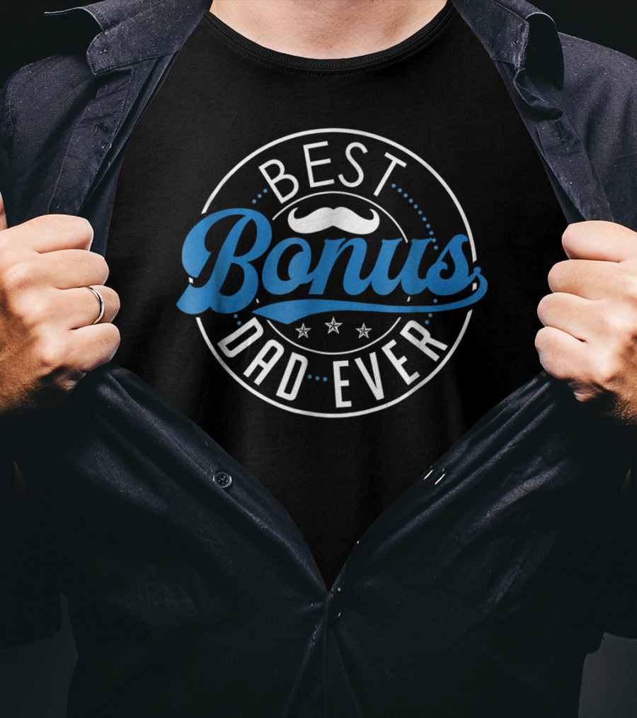 Best Bonus Dad Ever Funny Stepdad Stepfather Mustache Stars T-Shirt