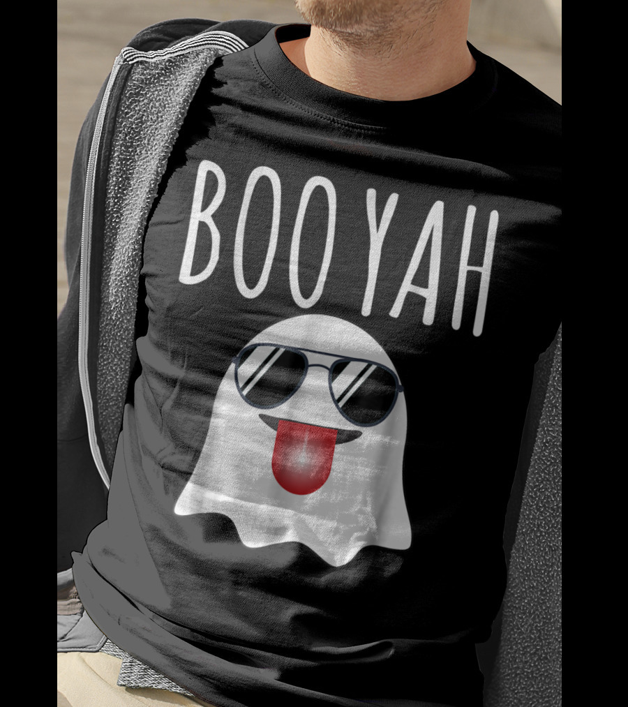 BOO YAH Funny Halloween Dad Ghost With Sunglasses And Tongue Out T-Shirt