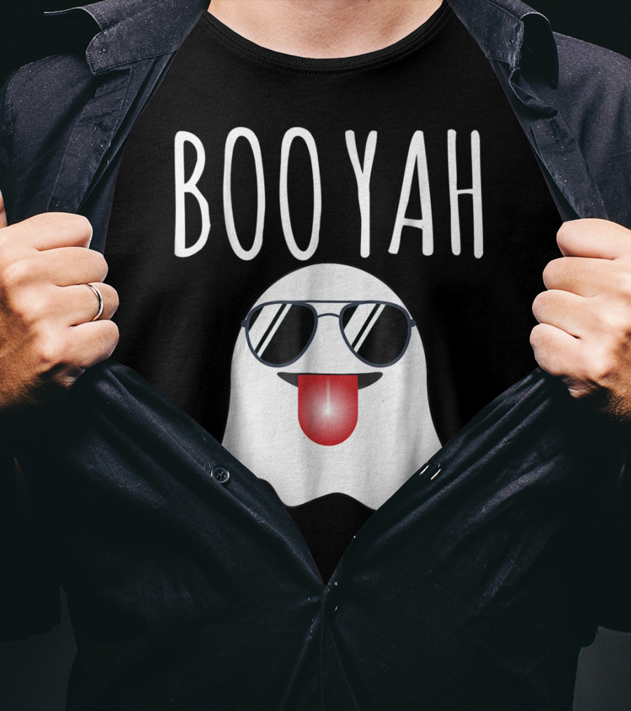 BOO YAH Funny Halloween Dad Ghost With Sunglasses And Tongue Out T-Shirt