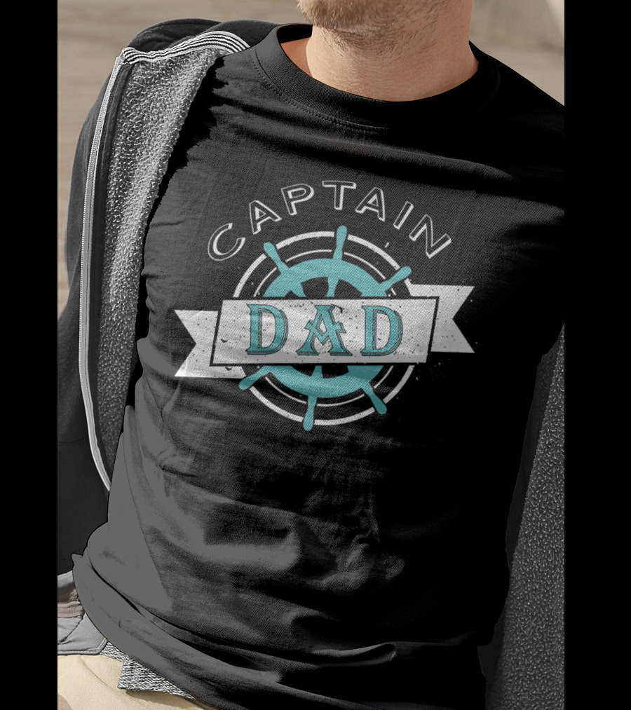 Captain Dad Nautical Sailor Wheel Emblem T-Shirt