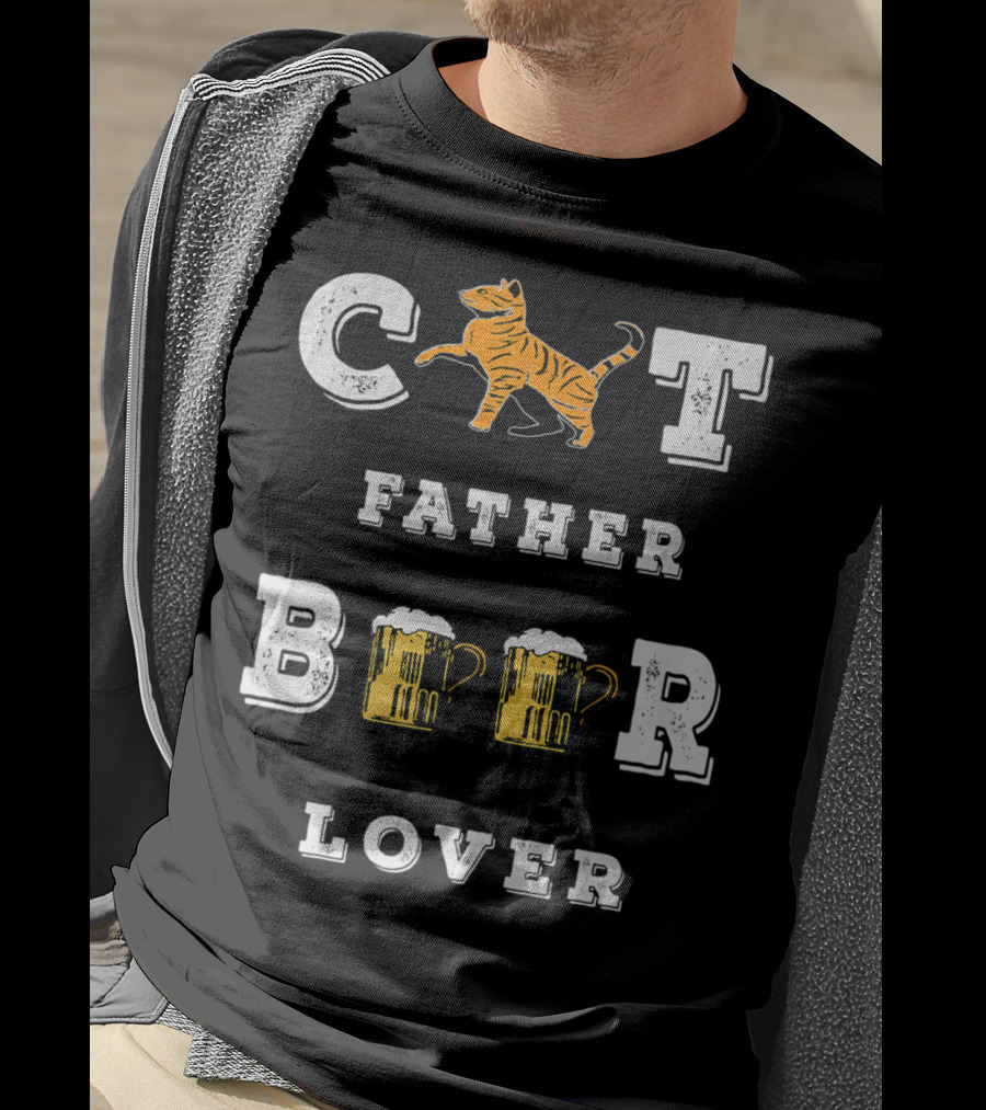 Cat Father Beer Lover Funny Best Cat Dad Beer Mug Love77 T-Shirt
