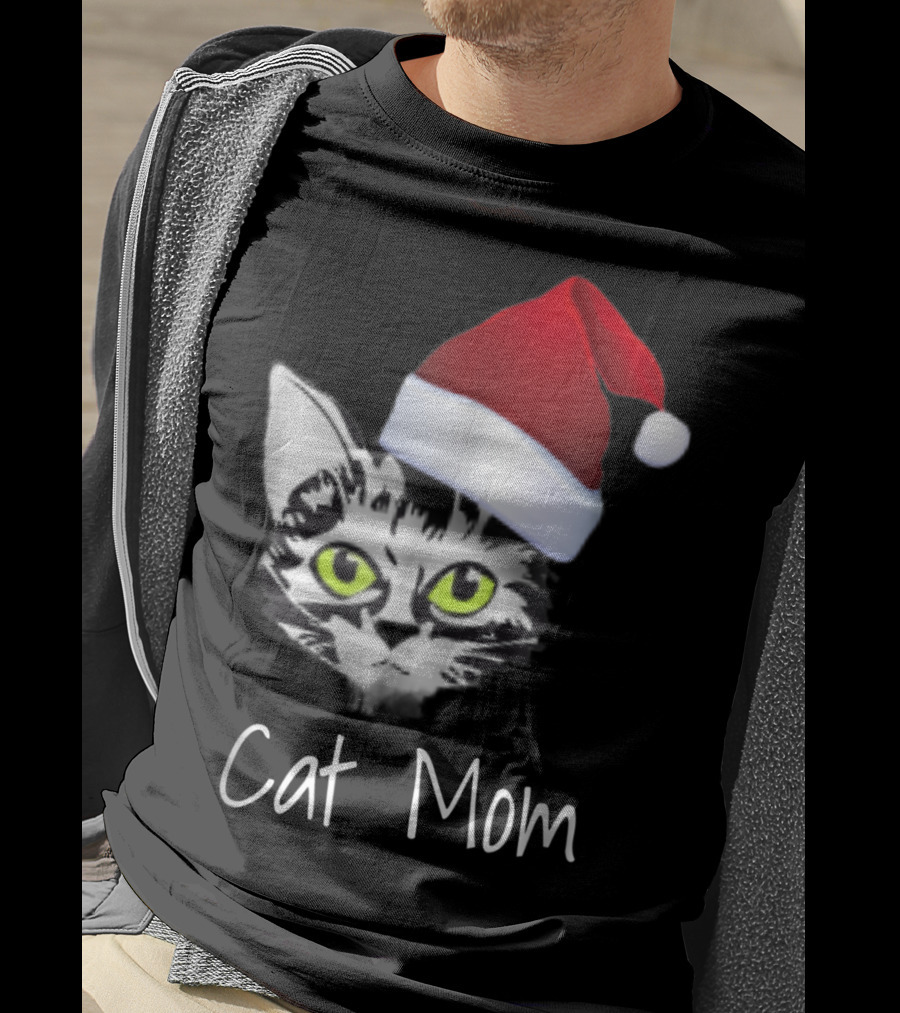 Cat Mom Christmas Santa Hat From Dad Son Daughter80 T-Shirt