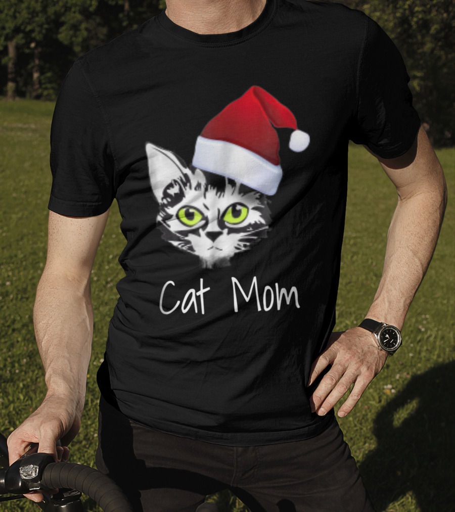 Cat Mom Christmas Santa Hat From Dad Son Daughter80 T-Shirt