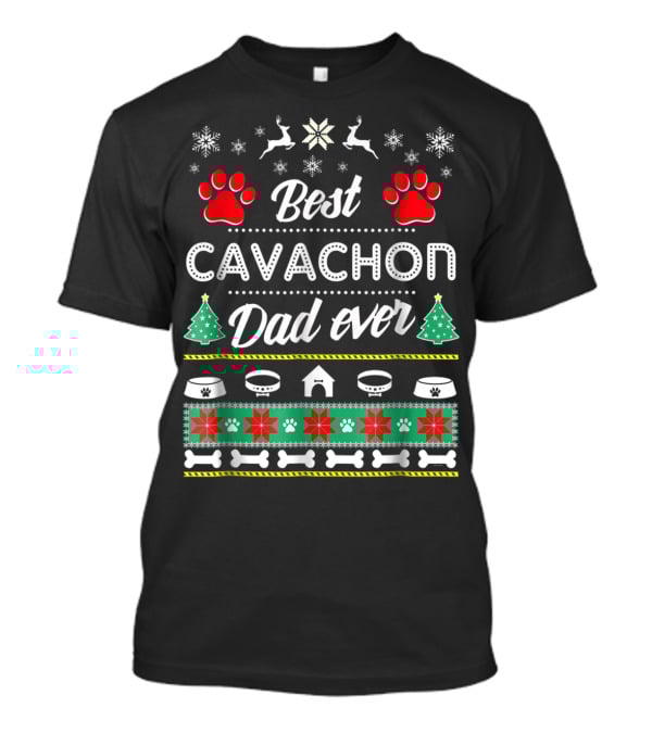 Best Cavachon Dad Ever Christmas Paw Print Snowflake T-Shirt