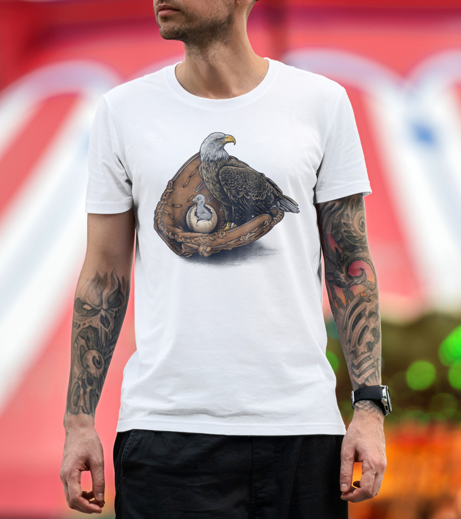American Baseball Bald Eagle With Glove And Baseball Nestling Kids11 T-Shirt