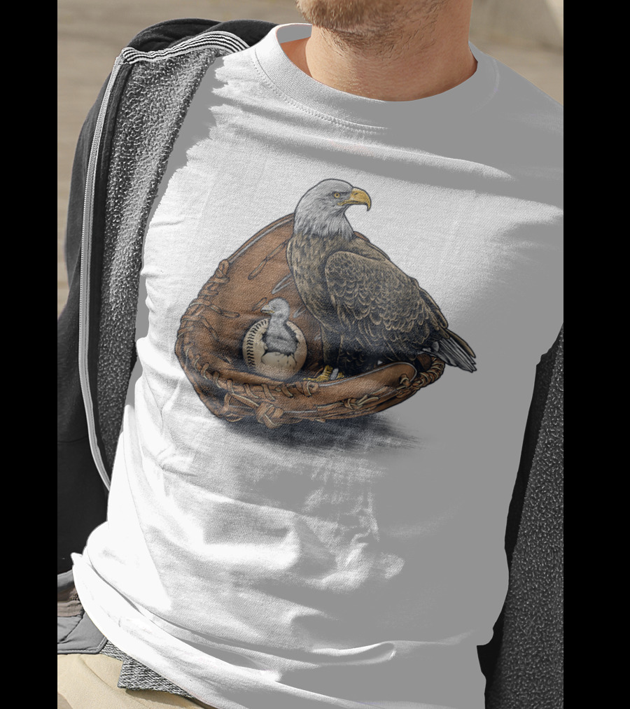 American Baseball Bald Eagle With Glove And Baseball Nestling Kids11 T-Shirt