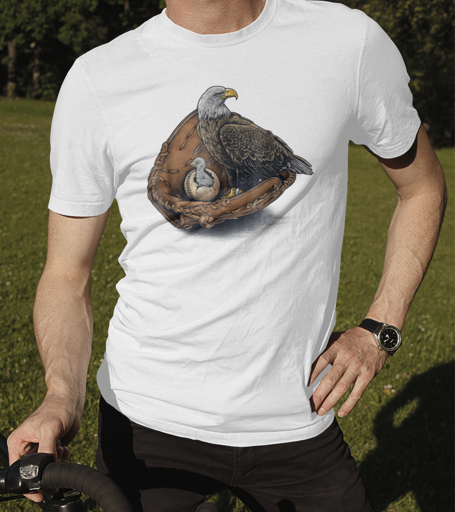 American Baseball Bald Eagle With Glove And Baseball Nestling Kids11 T-Shirt