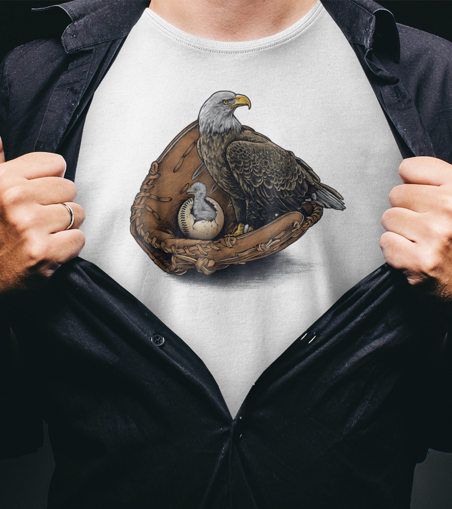 American Baseball Bald Eagle With Glove And Baseball Nestling Kids11 T-Shirt