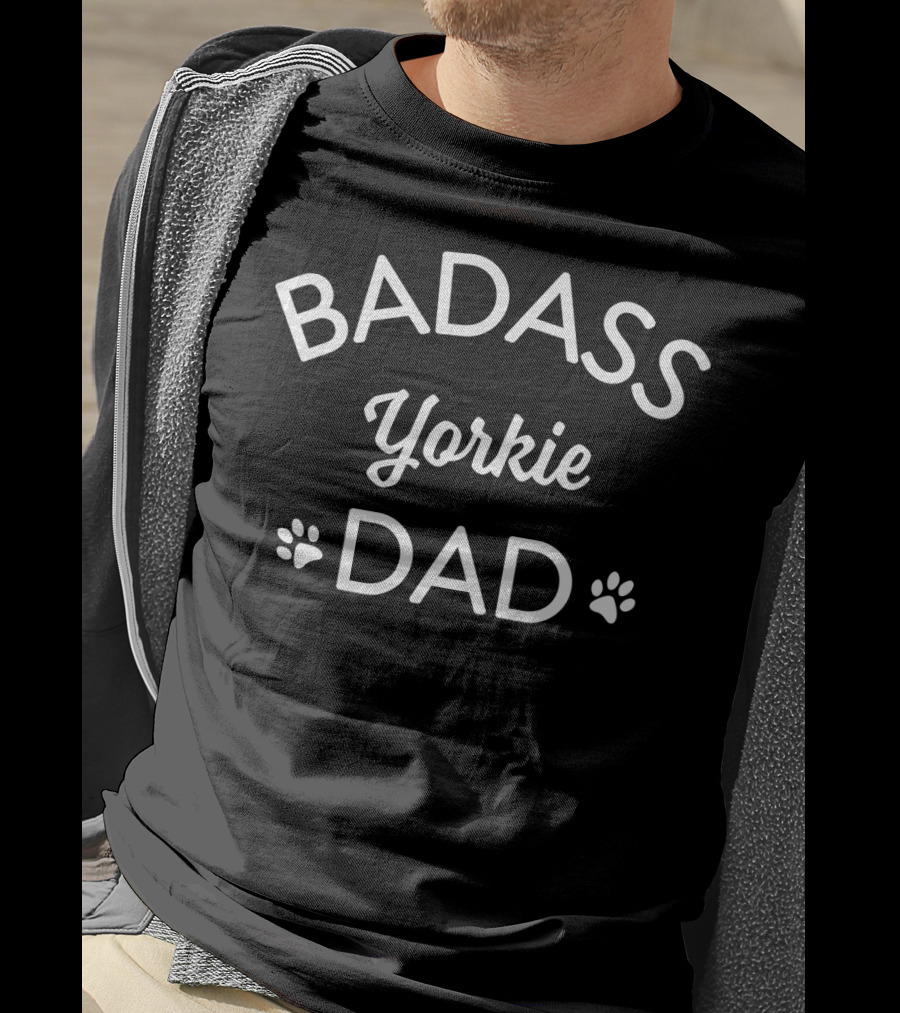 Badass Yorkie Dad Paw Prints T-Shirt