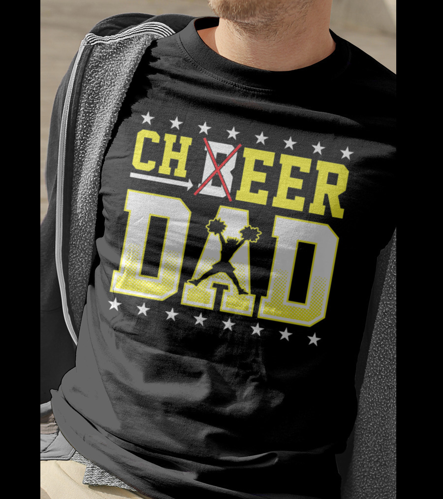 Cheer Dad Beer Dad Bold Text Stars Pom-Pom T-Shirt