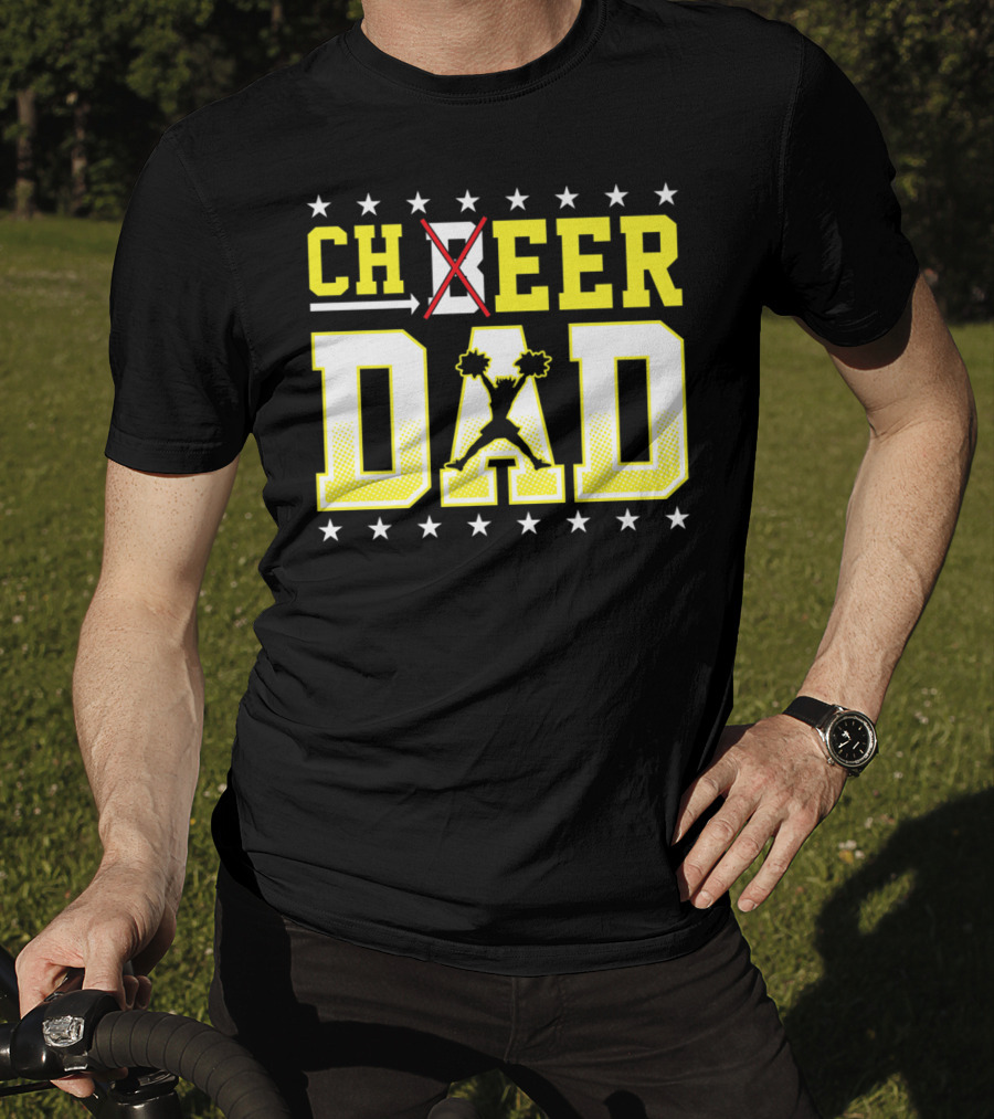 Cheer Dad Beer Dad Bold Text Stars Pom-Pom T-Shirt