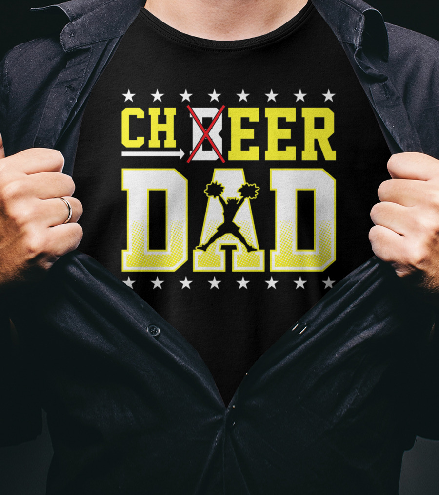 Cheer Dad Beer Dad Bold Text Stars Pom-Pom T-Shirt