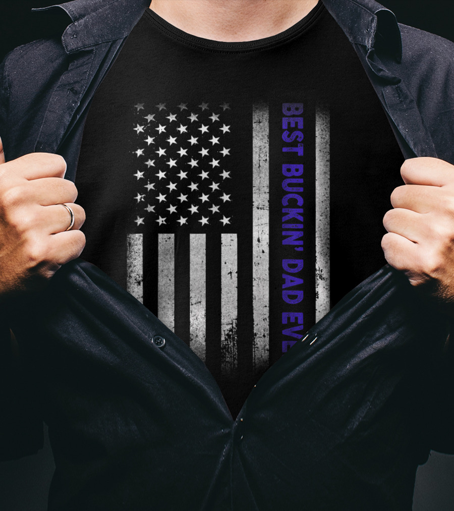 BEST BUCKIN DAD EVER American Flag Thin Blue Line T-Shirt