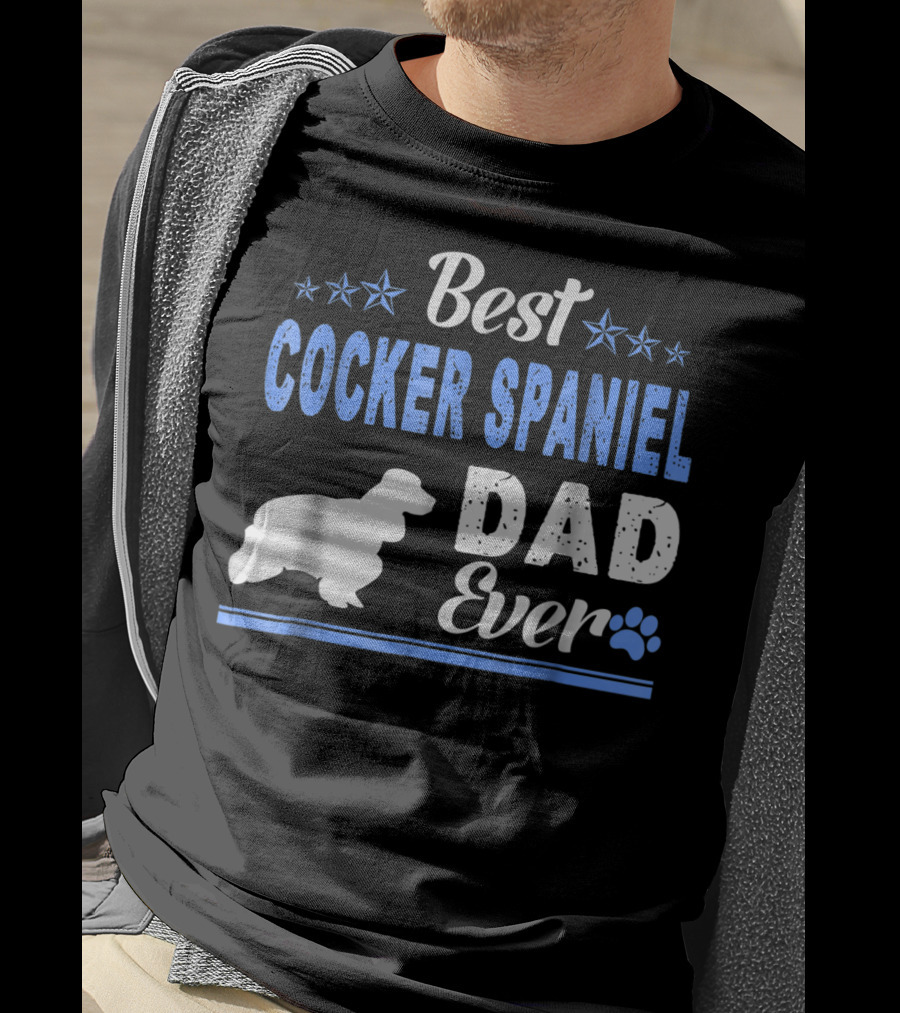 Best Cocker Spaniel Dad Ever With Paw And Stars T-Shirt