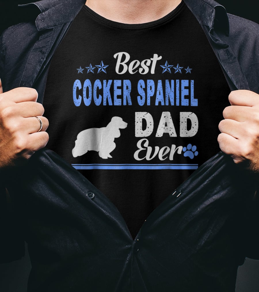Best Cocker Spaniel Dad Ever With Paw And Stars T-Shirt