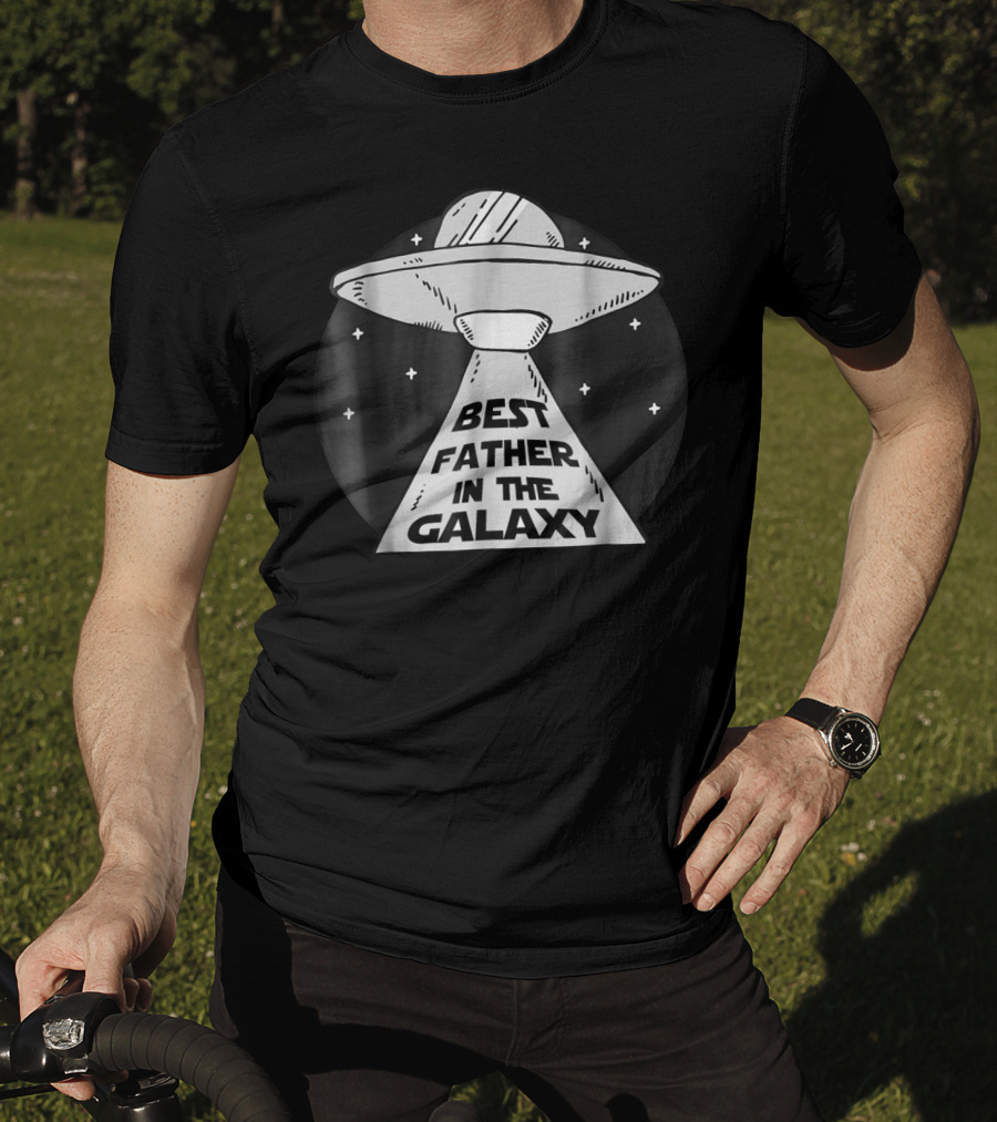 Best Father In The Galaxy UFO Beam Stars T-Shirt